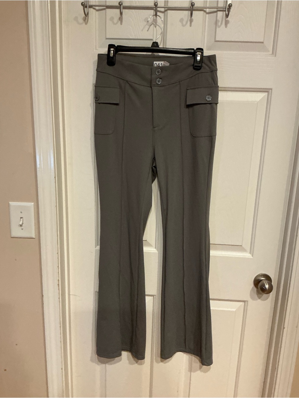 HALARA Women's Gray Boot Cut Pants with Front Flap Pockets